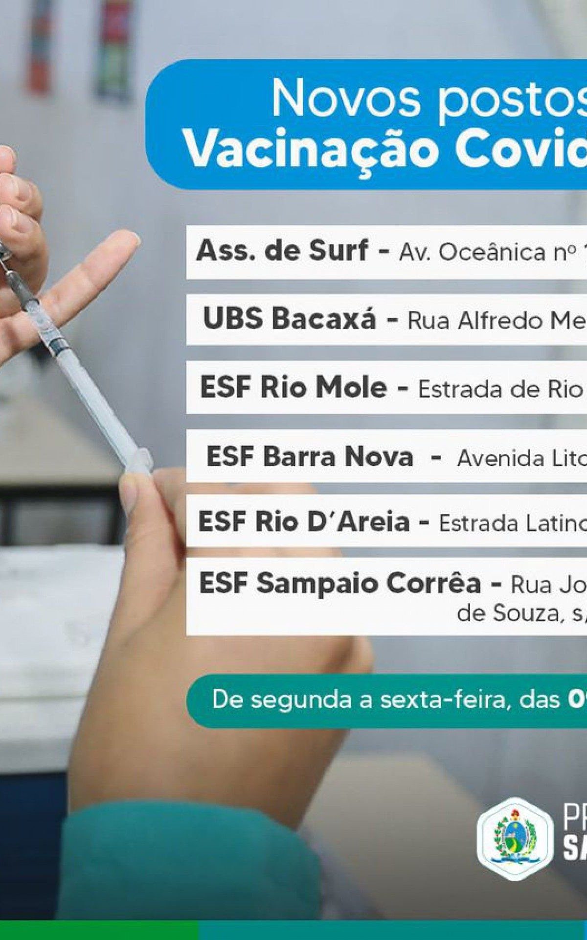 Novos postos de vacina&ccedil;&atilde;o contra covid-19 em Saquarema