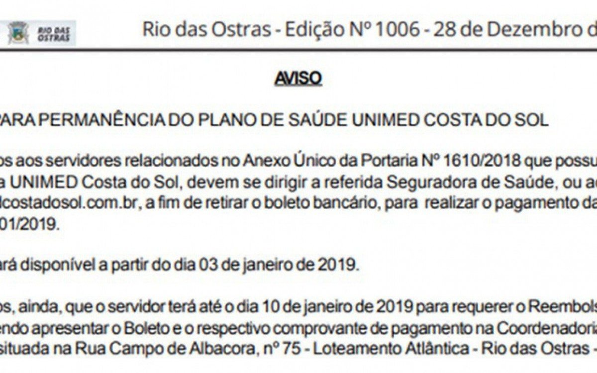 Em Dezembro de 2018, Marcelino manda o servidor buscar o boleto na prefeitura, para não ficar sem plano de saúde.