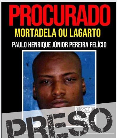 Paulo Henrique Júnior Pereira Felício, o Mortadela ou Lagarto, de 24 anos, estava foragido da Justiça - Divulgação/Portal dos Procurados