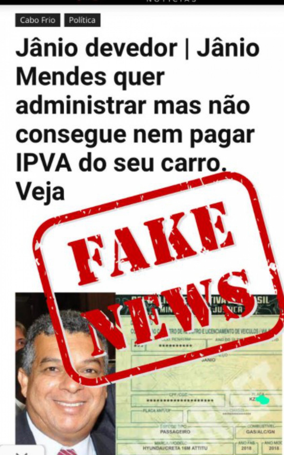 Janio Mendes v&iacute;tima de fake news comunicou que vai processar autores 