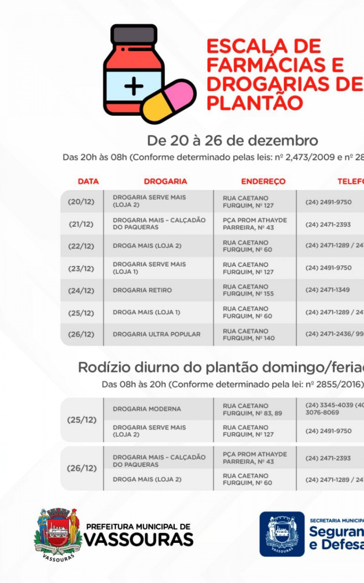 Listagem divulgada pela prefeitura