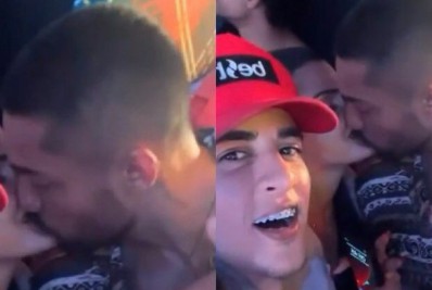 Vídeo! Bil Araújo e Marina Ferrari trocam beijos em festa
