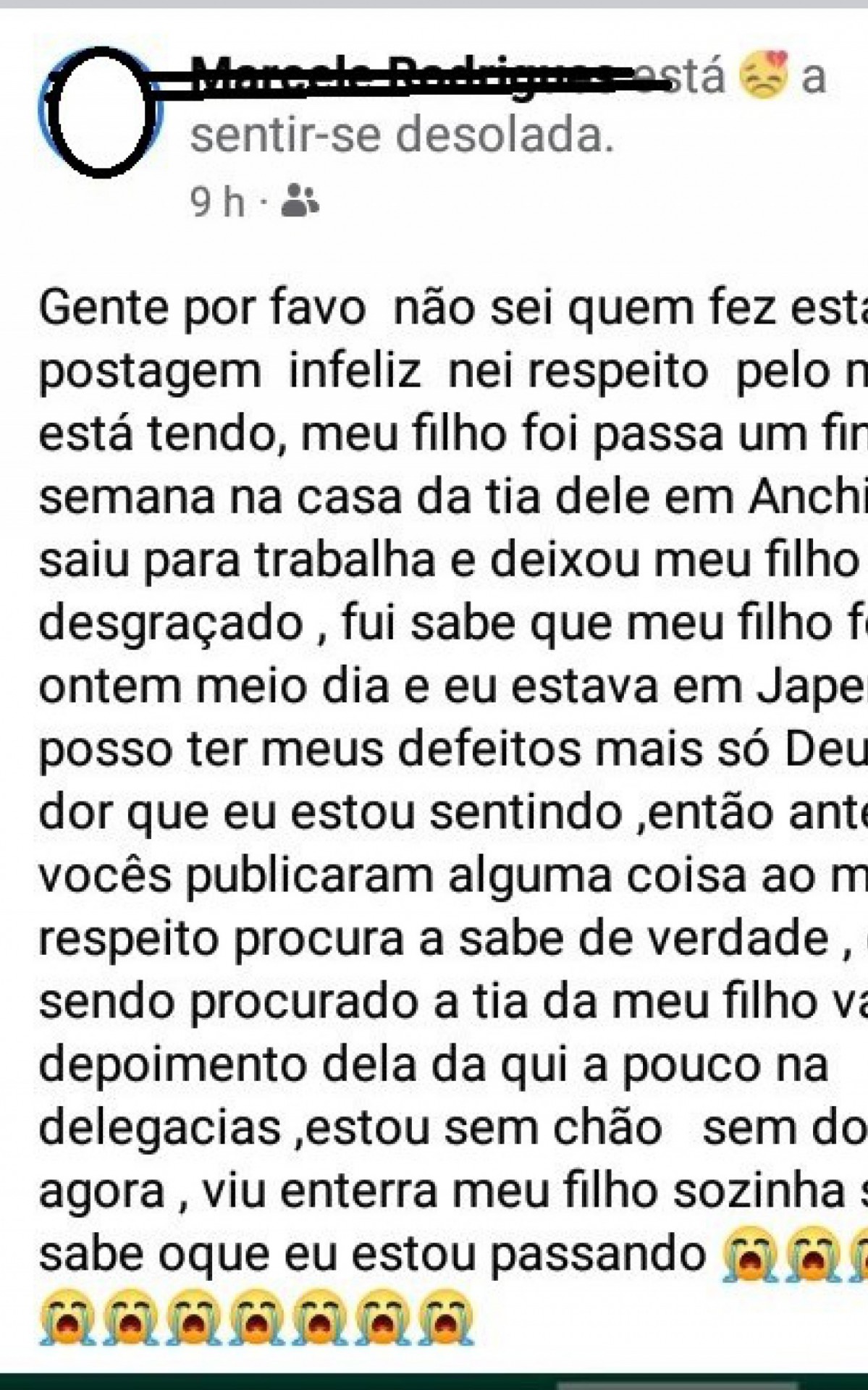 M&atilde;e de crian&ccedil;a deixada em UPA de Costa Barros diz que filho foi violentado por marido de tia