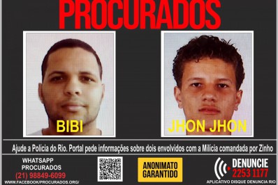 Portal dos Procurados pede informações sobre Bibi e John John, milicianos do 'Bonde do Zinho'