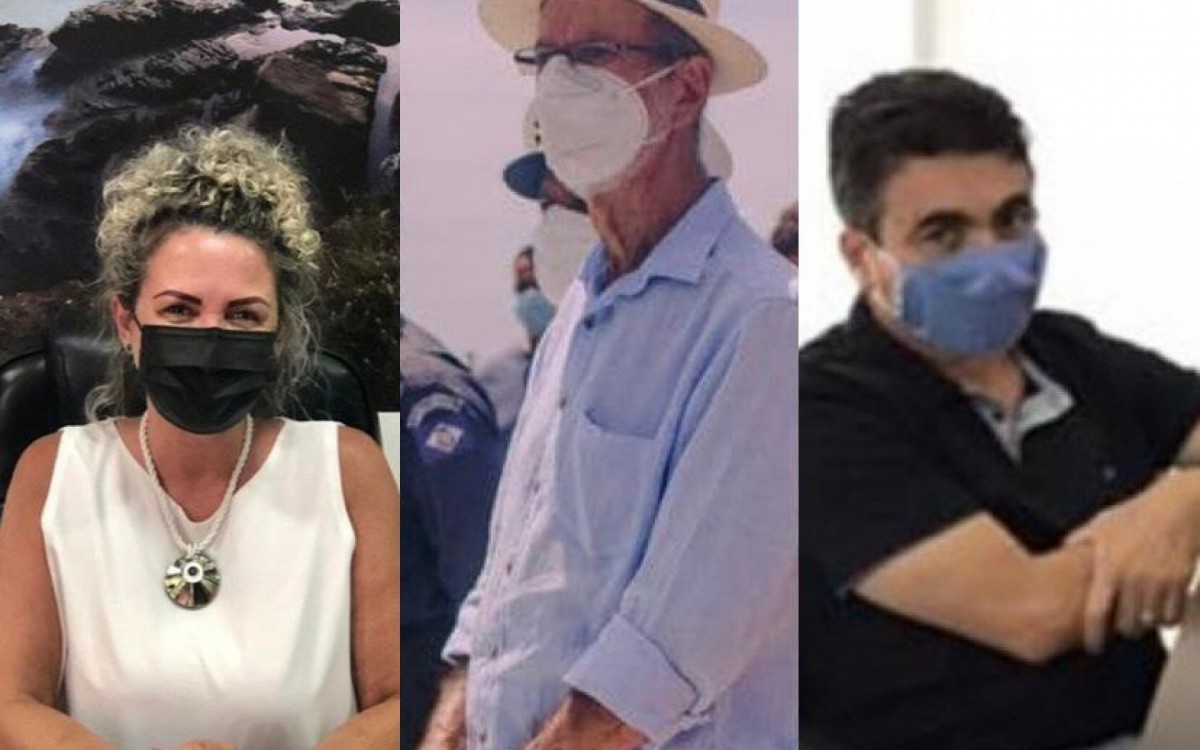 Prefeito Jos&eacute; Bonif&aacute;cio entre os novos secret&aacute;rios. &agrave; esquerda, &Eacute;rika Borges (Sa&uacute;de), &agrave; direita, Chefe de Gabinete, Mirinho Braga, que ja foi prefeito de B&uacute;zios 