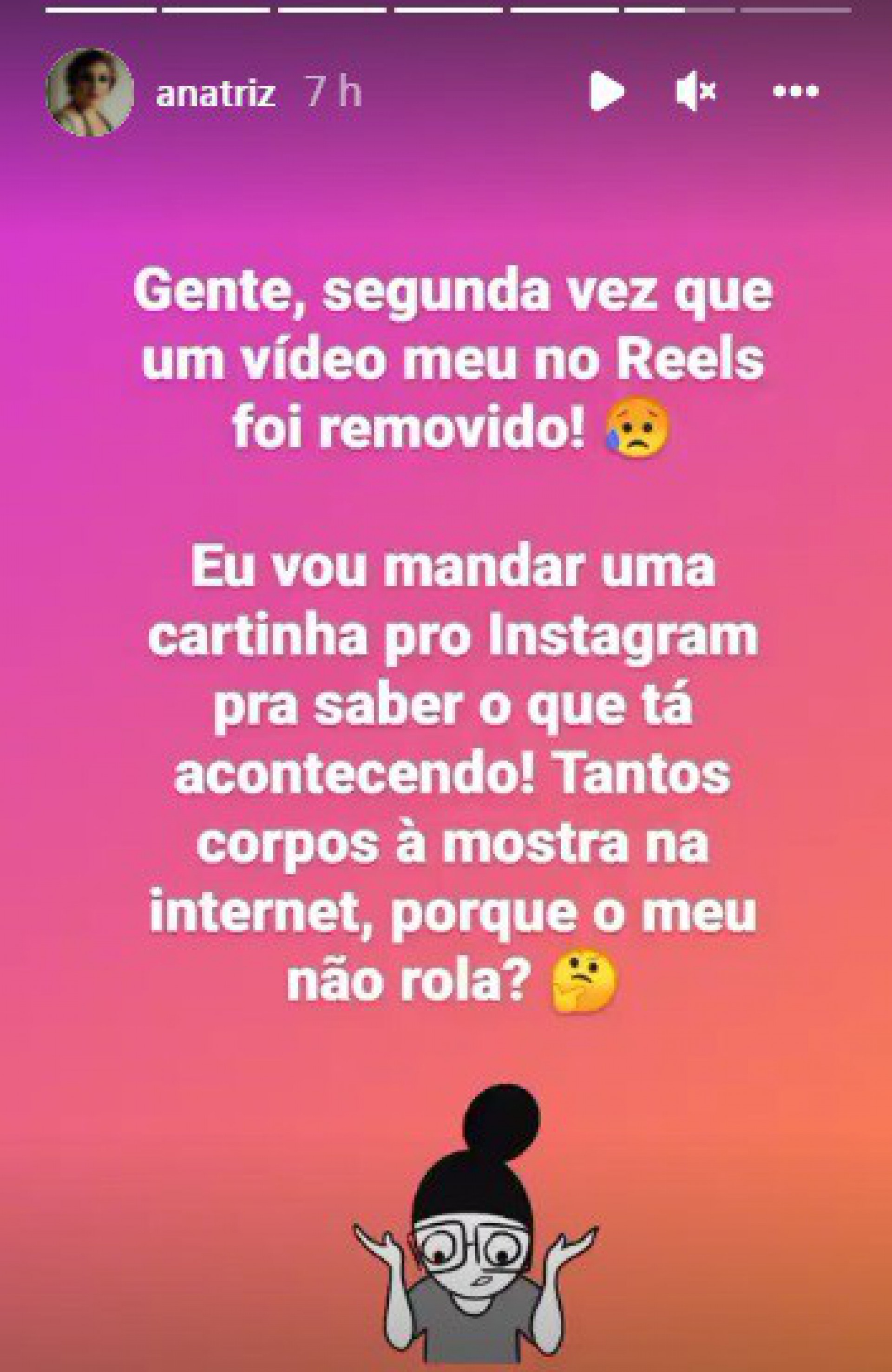 Atriz Ana Baird reclama de sua postagem ter sido removida pelo Instagram - Reprodução Internet