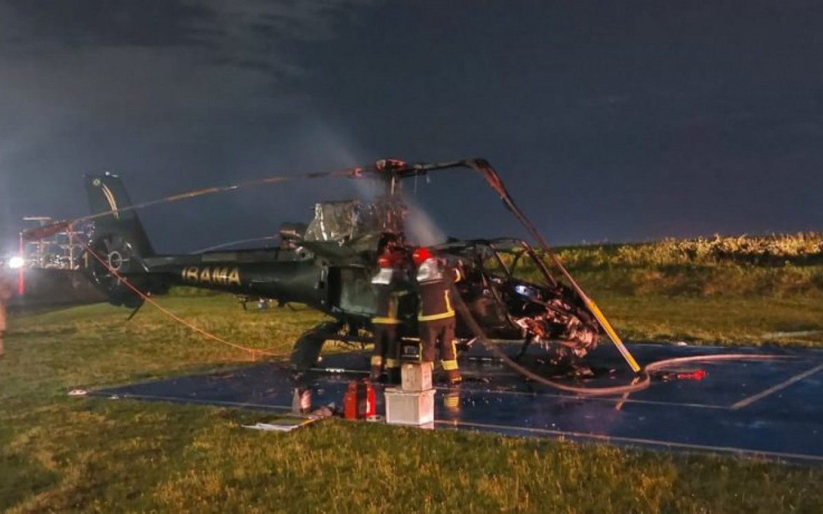 Helic&oacute;ptero do Ibama &eacute; inc&ecirc;ndiado propositalmente por dois homens