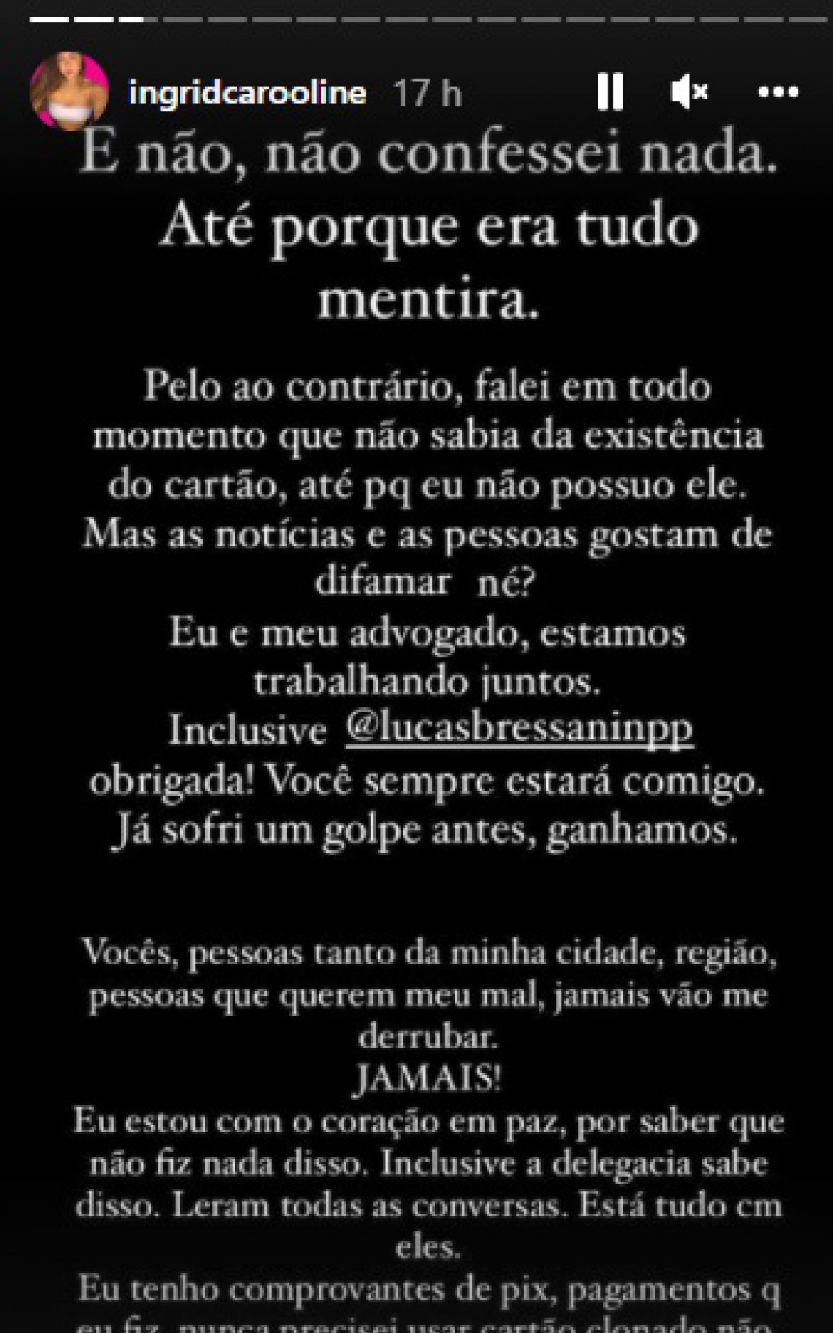 Em seus stories, Ingrid negou as acusa&ccedil;&otilde;es