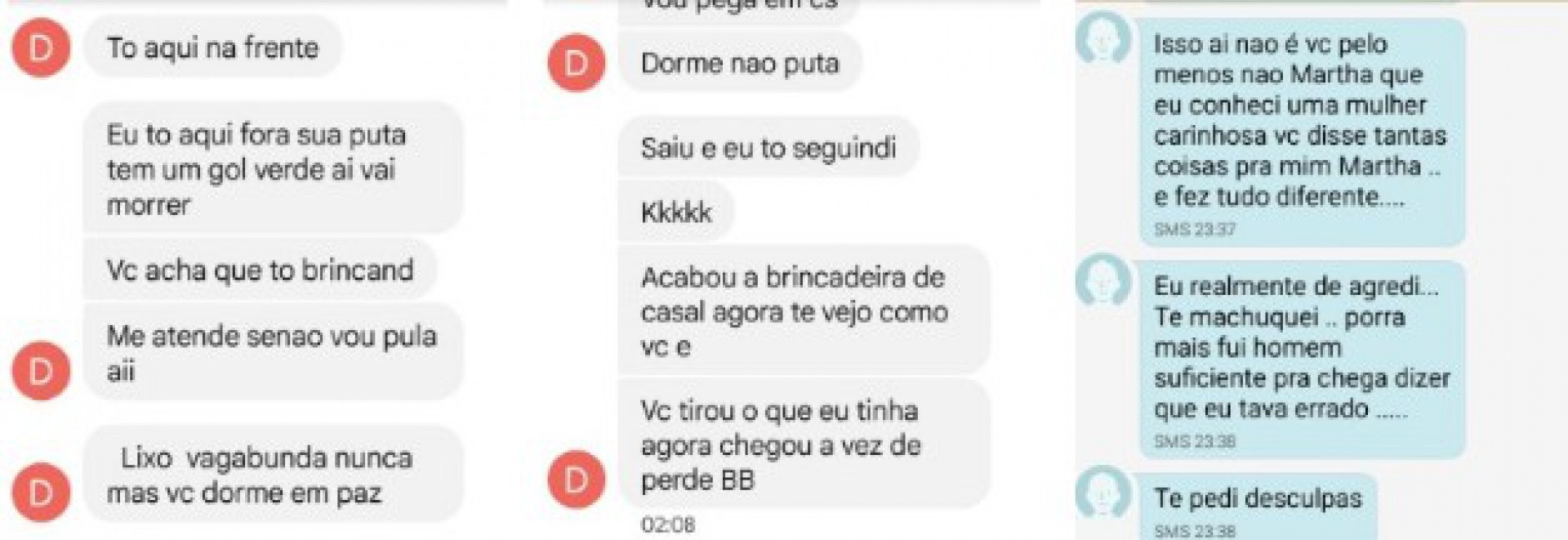 Troca de mensagens entre Tiago Martins e Martha Macedo, o acusado de agressão e a vítima. - Ludmila Lopes (RC24h)