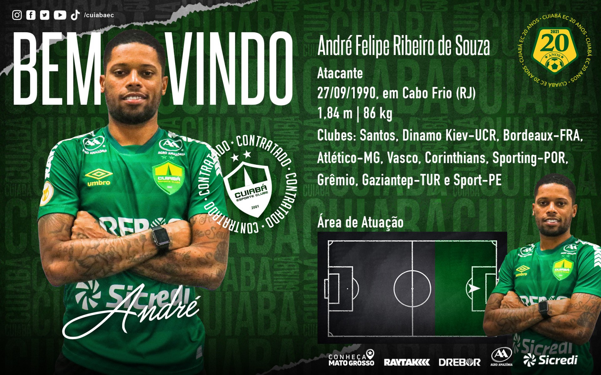 Andr&eacute; &eacute; o novo refor&ccedil;o do Cuiab&aacute; - Foto: Divulga&ccedil;&atilde;o/Cuiab&aacute;