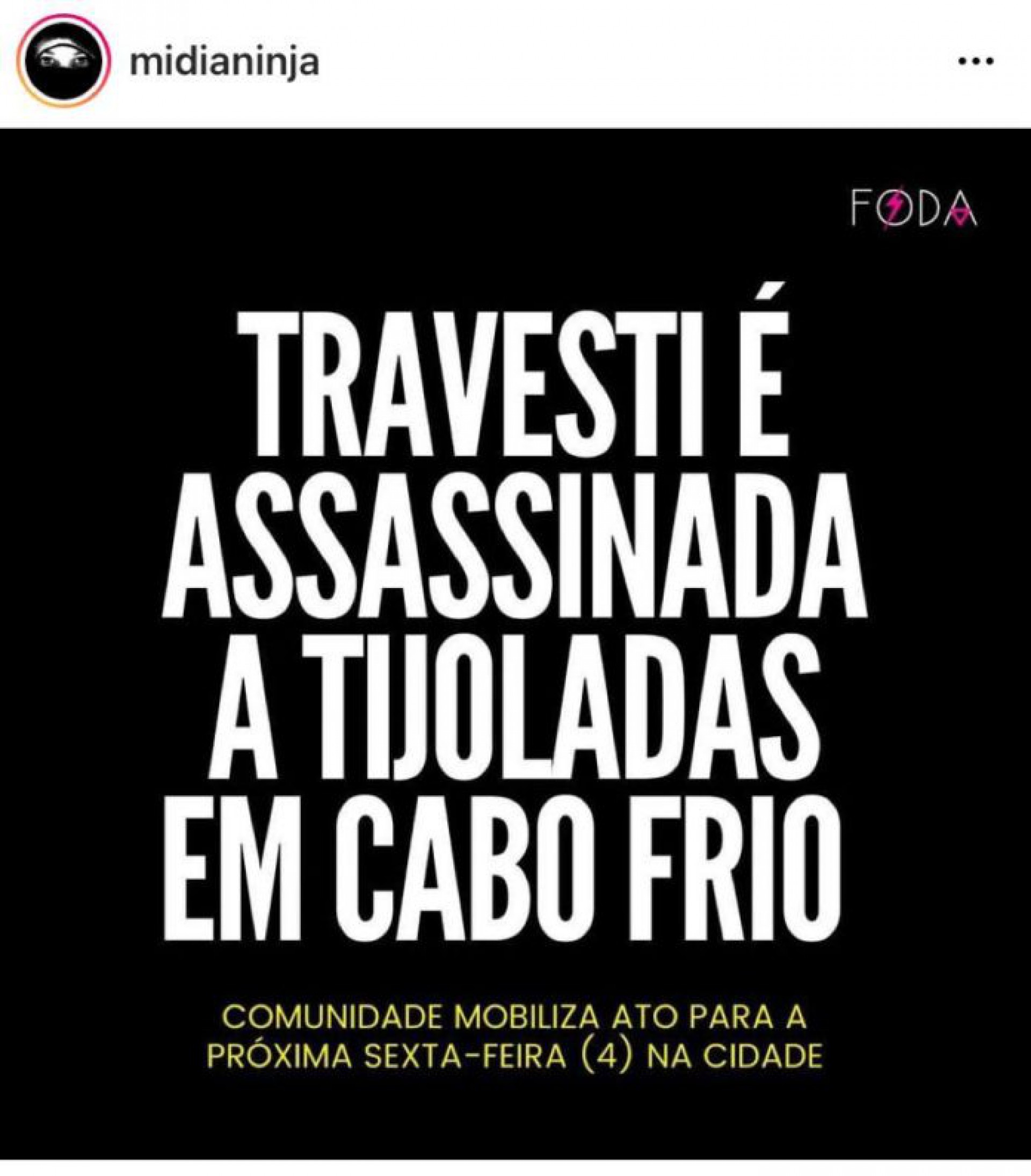 Post feito no Instagram pelo Portal Mídia Ninja - Redes sociais