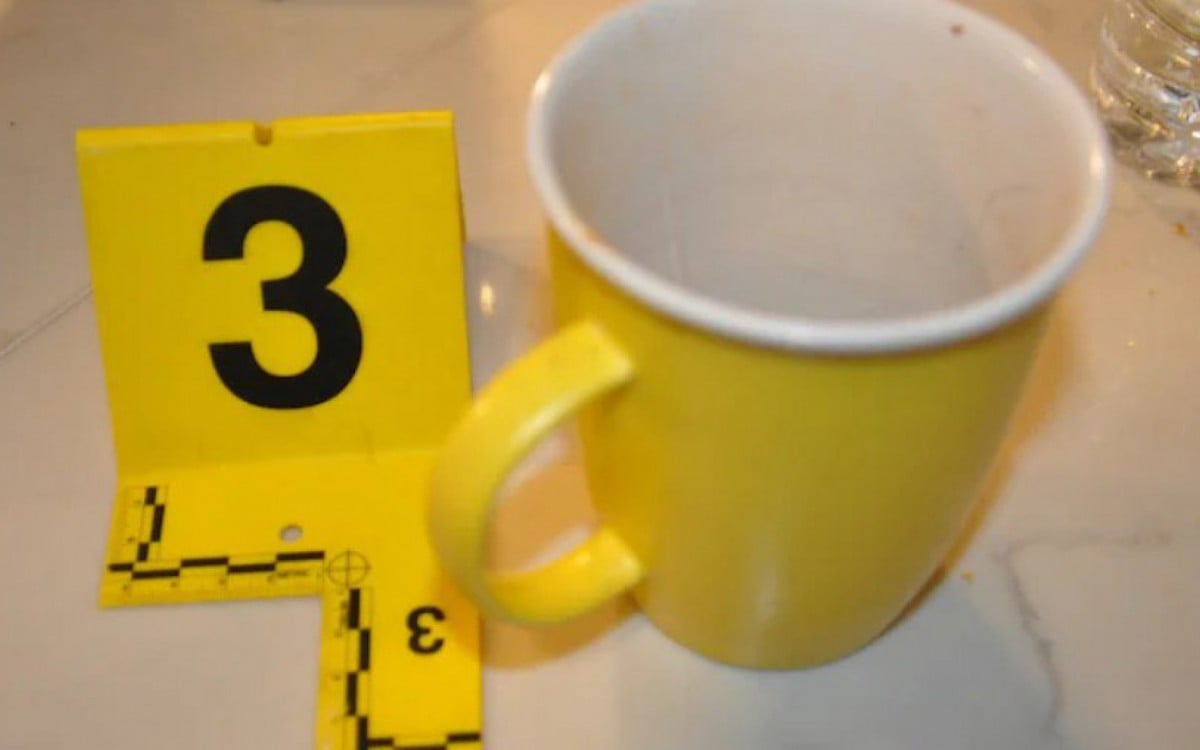 Xícara de chá coletada como evidência - Reprodução ficha evidências