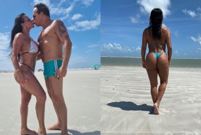 Gretchen aparece de biquíni fio-dental em foto tirada pelo marido: 'Beleza envolvente'