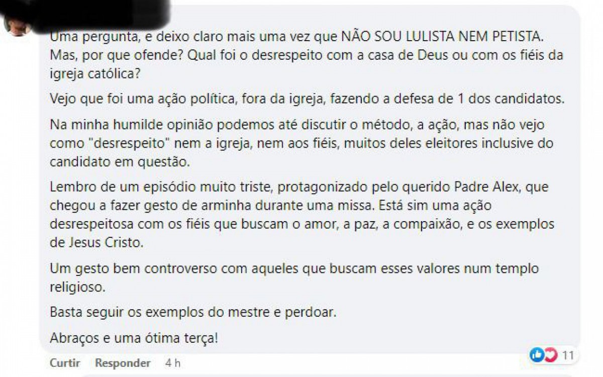 Morador remexeu ba&uacute; de mem&oacute;rias e lembrou que um padre da cidade fez "arminha com a m&atilde;o" para pedir voto para Bolsonaro, na v&eacute;spera da elei&ccedil;&atilde;o de 2018