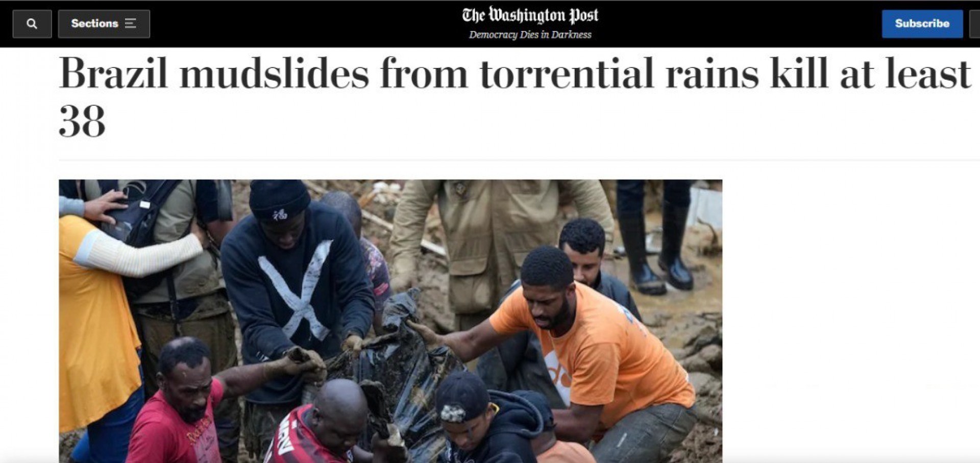O jornal norte-americano Washington Post falou em 'inundação devastadora' em Petrópolis - REPRODUÇÃO INTERNET