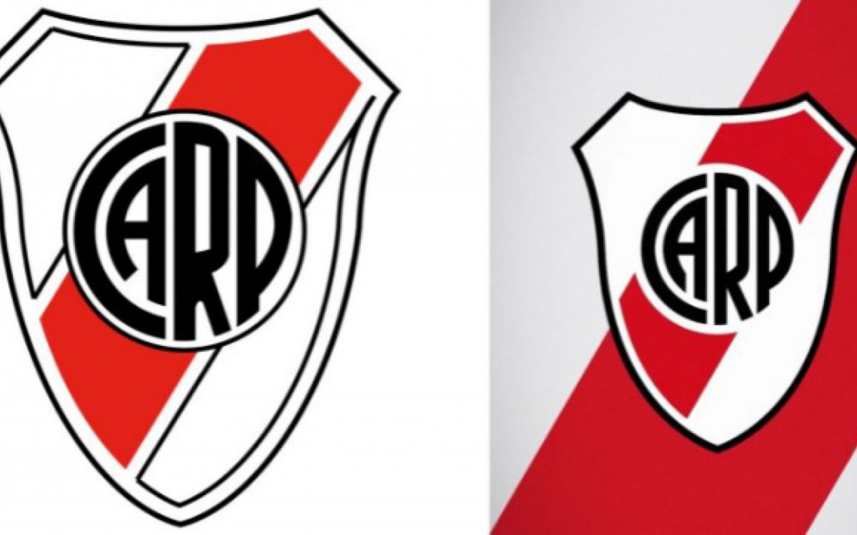 Diferen&ccedil;as entre o escudo antigo e o novo (a esquerda) do River Plate