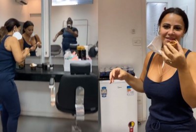 'Flagra'! Cacau Protásio mostra Viviane Araújo comendo docinho em camarim
