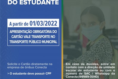 Alunos da Rede Municipal de Ensino devem usar vale transporte a partir de março