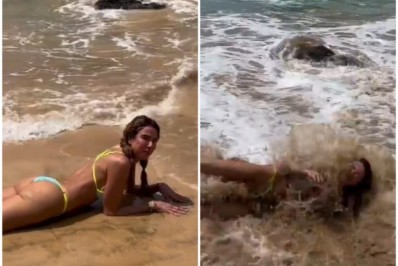 Vídeo! Luciana Gimenez leva caldo ao tentar pose de 'blogueira' na praia