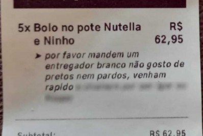 Estabelecimento recebe pedido racista por aplicativo: ‘mandem entregador branco, não gosto de pretos’