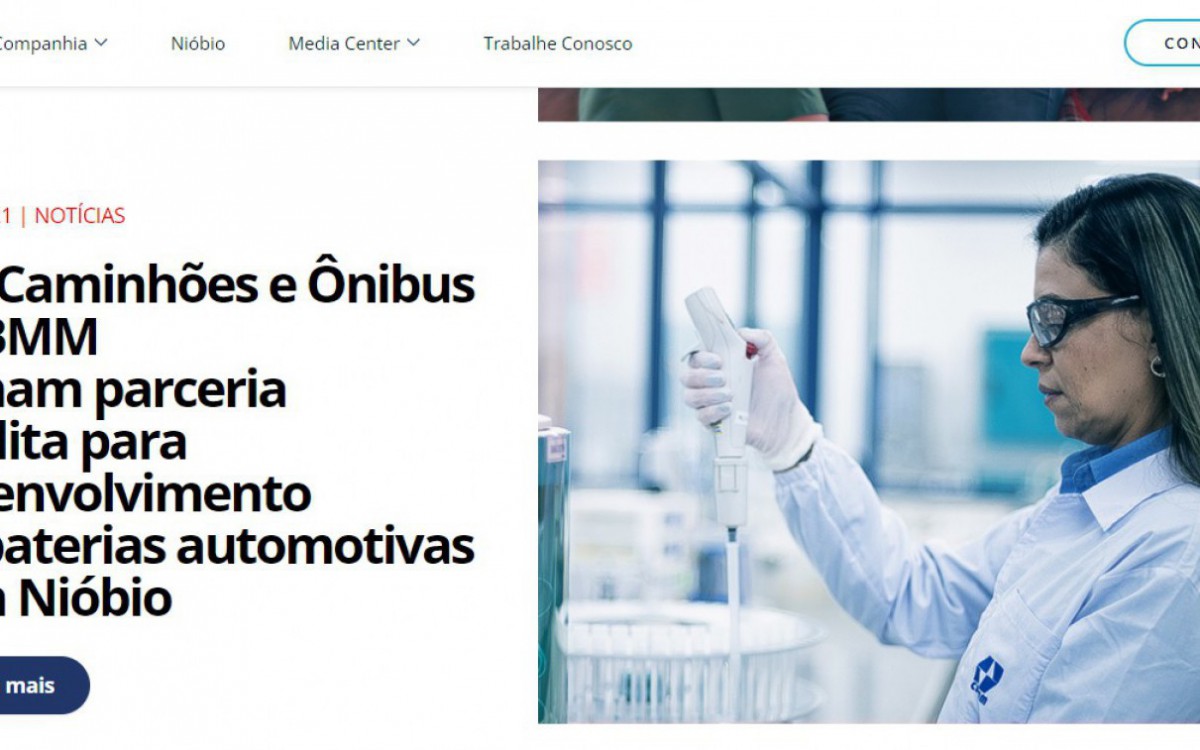 Parceria entre a CBMM e a Volkswagen &eacute; anunciada em not&iacute;cia no site da empresa brasileira, em 16/09/2021