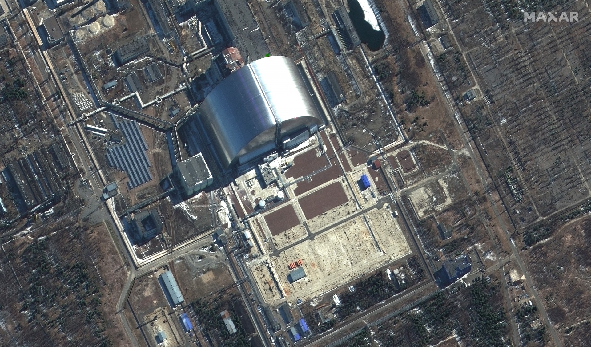 Imagem de satélite mostra visão de perto da usina nuclear de Chernobyl em Pripyat, Ucrânia - AFP PHOTO / SATELLITE IMAGE ©2022 MAXAR TECHNOLOGIES