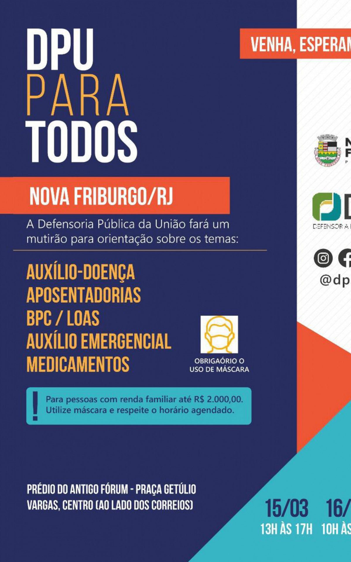 Defensoria P&uacute;blica da Uni&atilde;o realiza atendimentos em Nova Friburgo