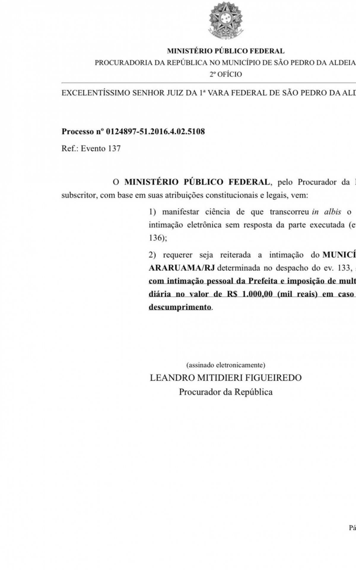 MPF quer explica&ccedil;&otilde;es ou multa di&aacute;ria