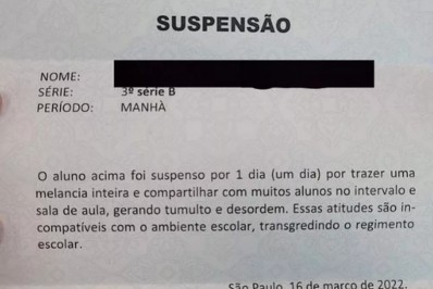 Aluno é suspenso por causar 'baderna' com melancia em colégio e viraliza na web