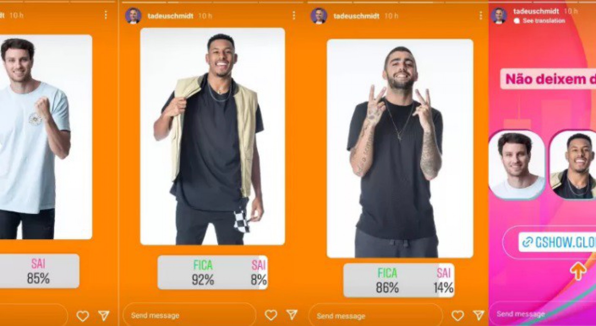 Tadeu Schmidt faz enquete no Instagram para descobrir quem sai e quem fica no paredão desta terça-feira - Reprodução