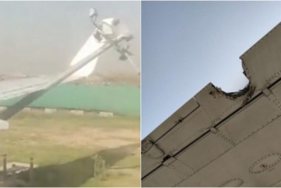 Vídeo: avião colide com poste e deixa asa danificada
