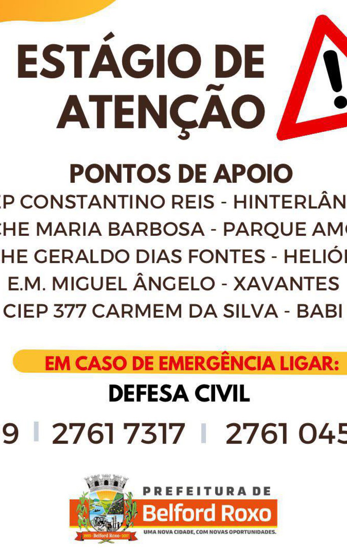 Em caso de urg&ecirc;ncia, os moradores podem ligar para a Defesa Civil pelos telefones: 199 / (21) 2761-7317 e 2761-0456