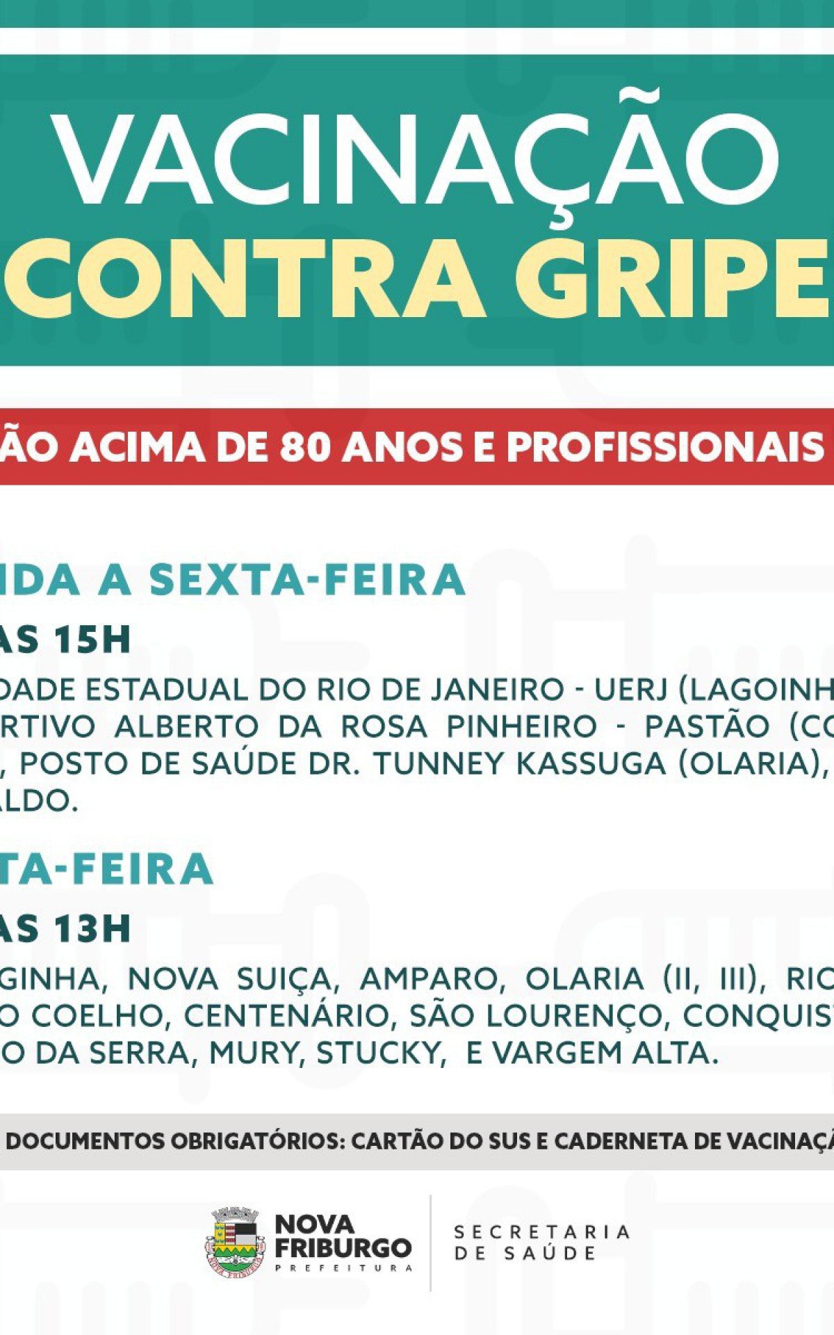 Vacina&ccedil;&atilde;o em Nova Friburgo come&ccedil;a nesta segunda-feira