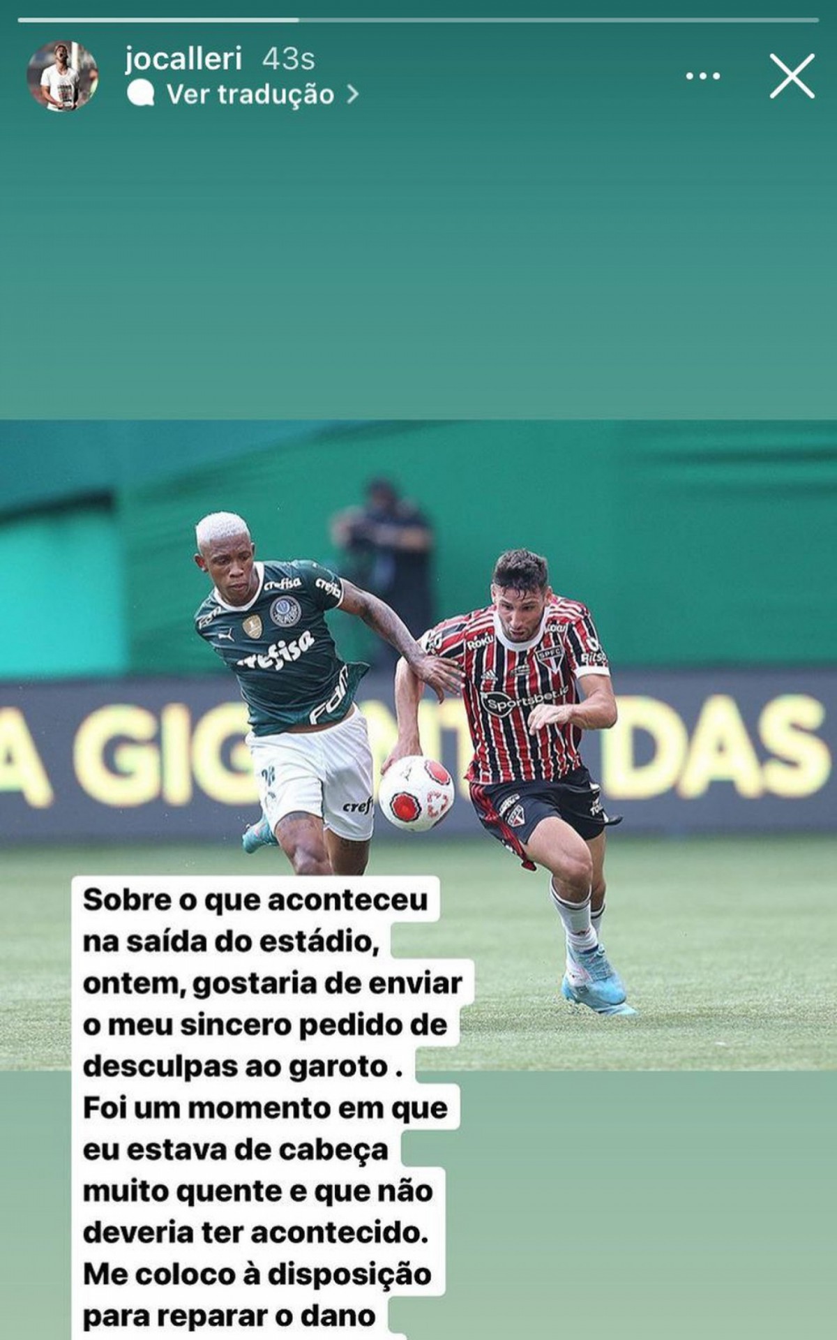 Calleri se desculpa ap&oacute;s derrubar o celular de atleta da base do Palmeiras