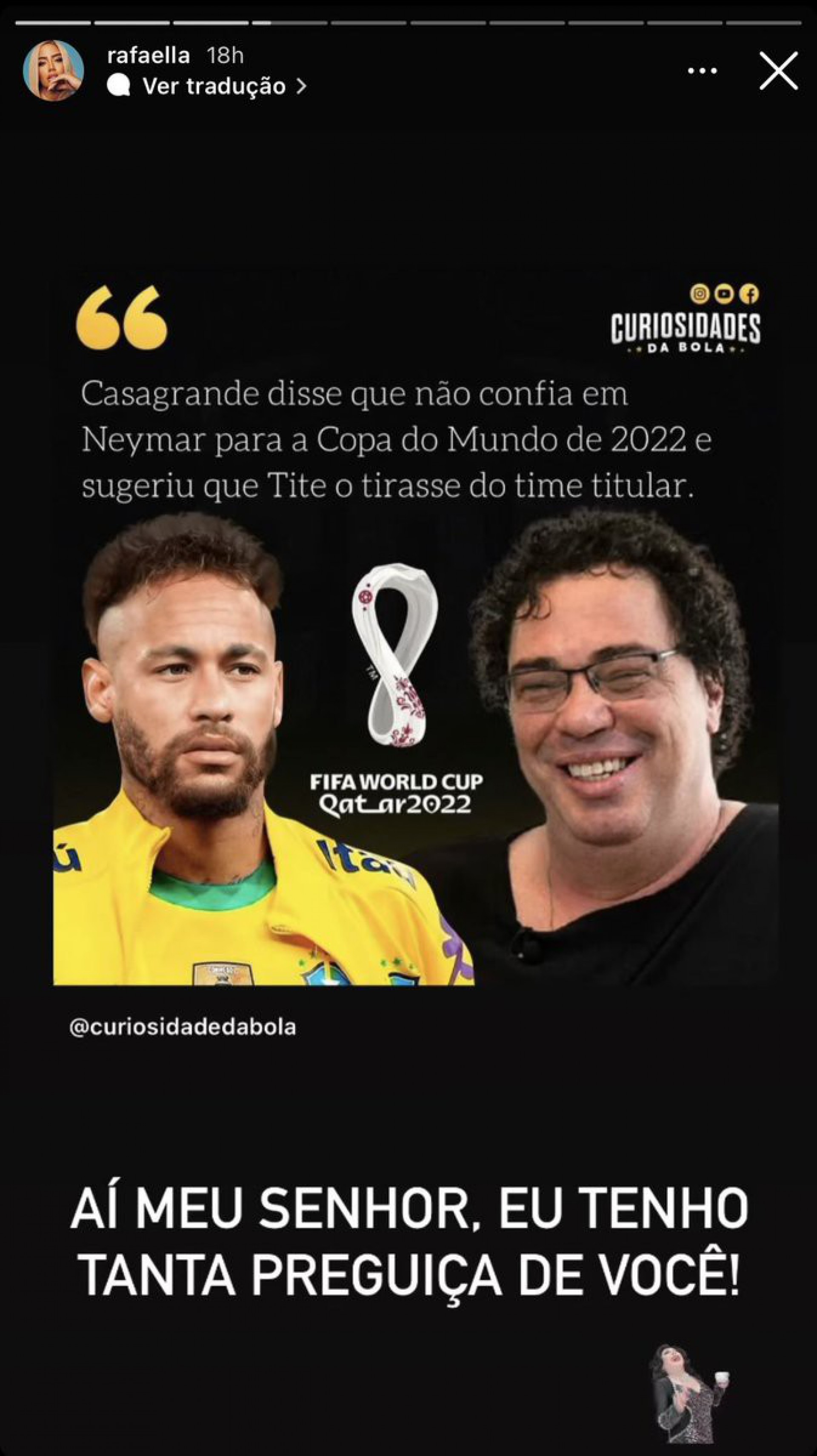 Rafaella, irm&atilde; de Neymar, critica Casagrande - Reprodu&ccedil;&atilde;o