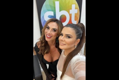 Mara Maravilha e Nicole Bahls se divertem no SBT em gravação com Patrícia Abravanel