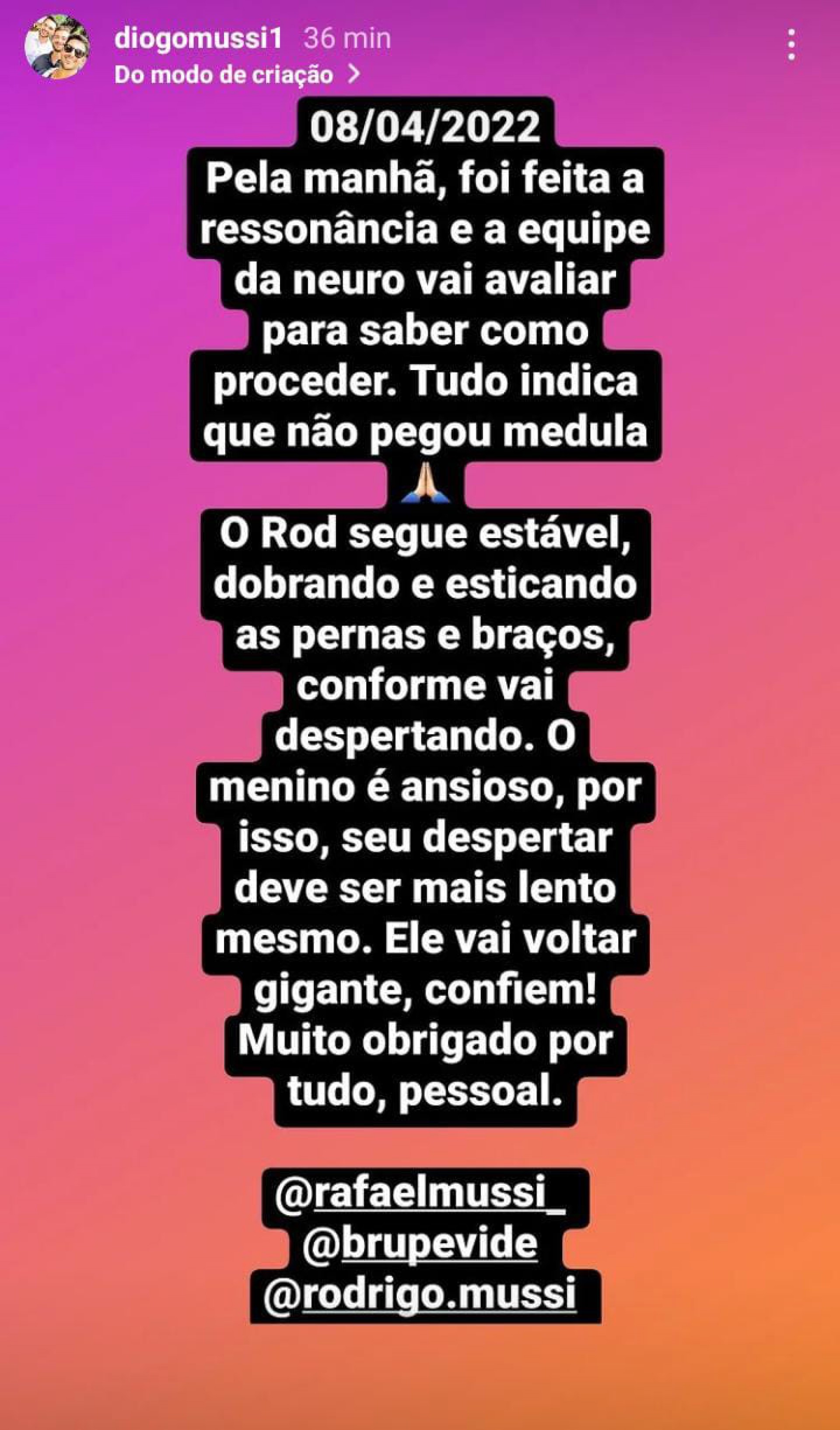 Irmão de Rodrigo Mussi comemora evolução do ex-BBB ao atualizar estado de saúde - Reprodução/Instagram