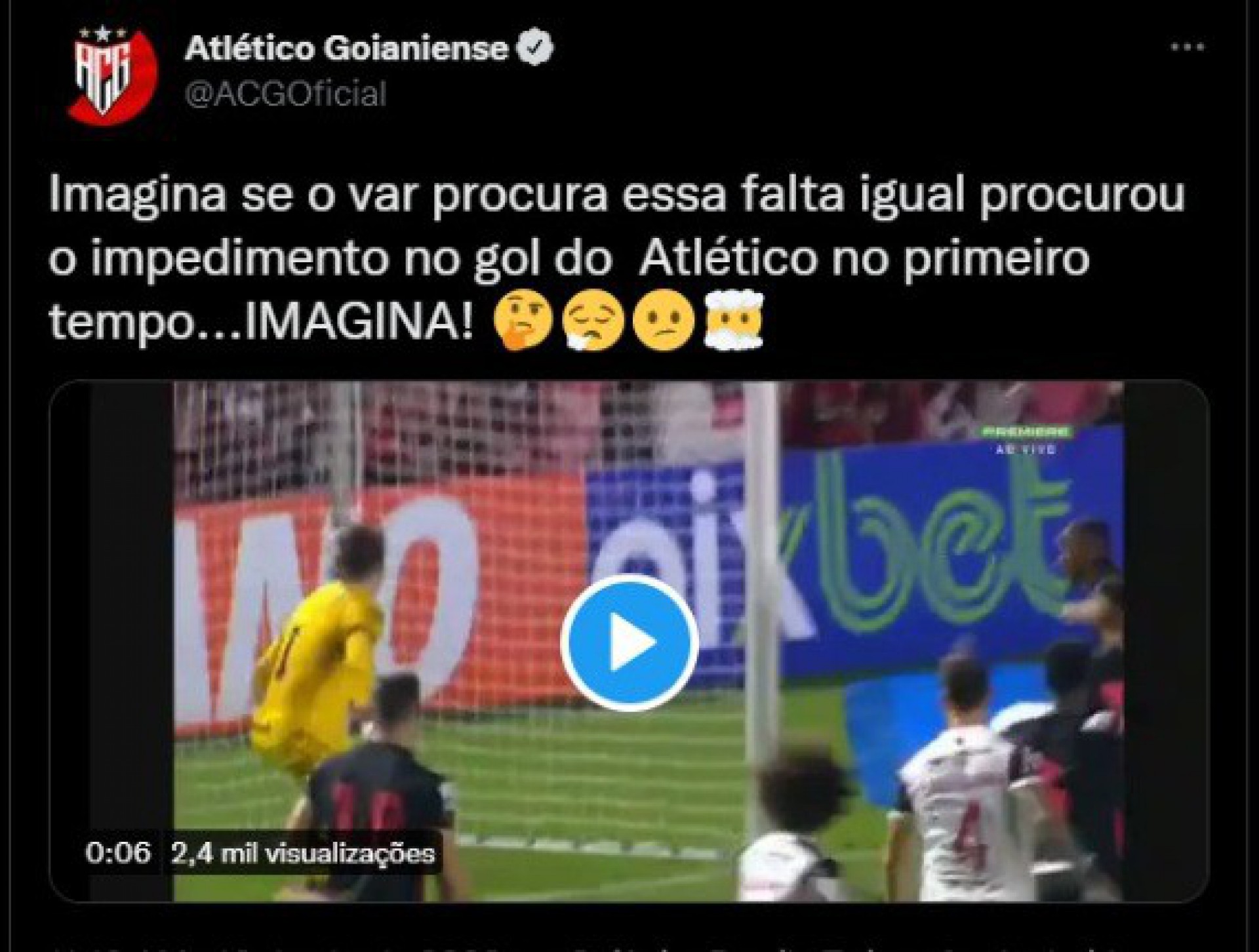 Atlético-GO ironiza gol do Flamengo no Brasileirão - Foto: Reprodução/Twitter