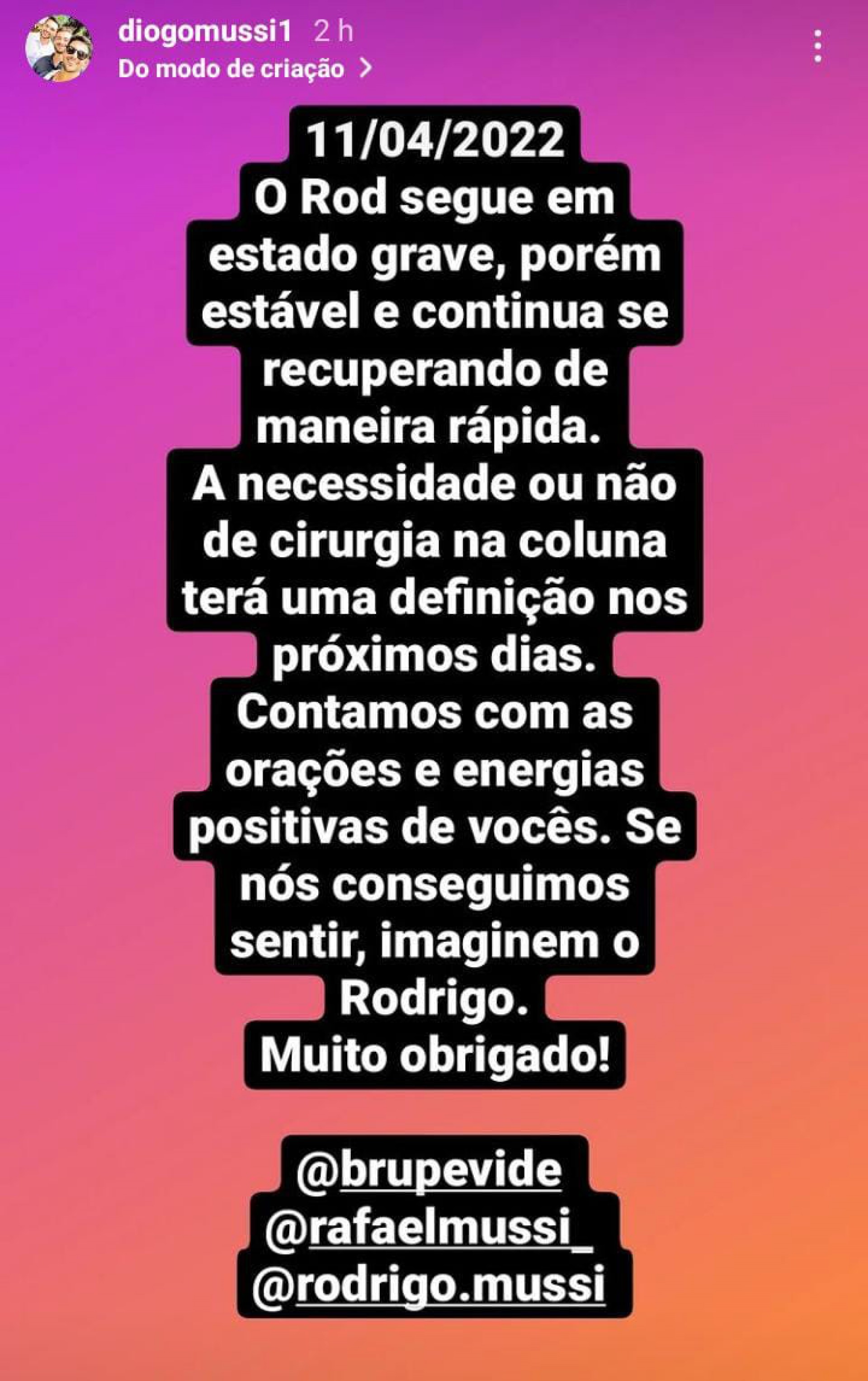 Irmão de Rodrigo diz que ex-BBB pode passar por nova cirurgia - Reprodução/Instagram