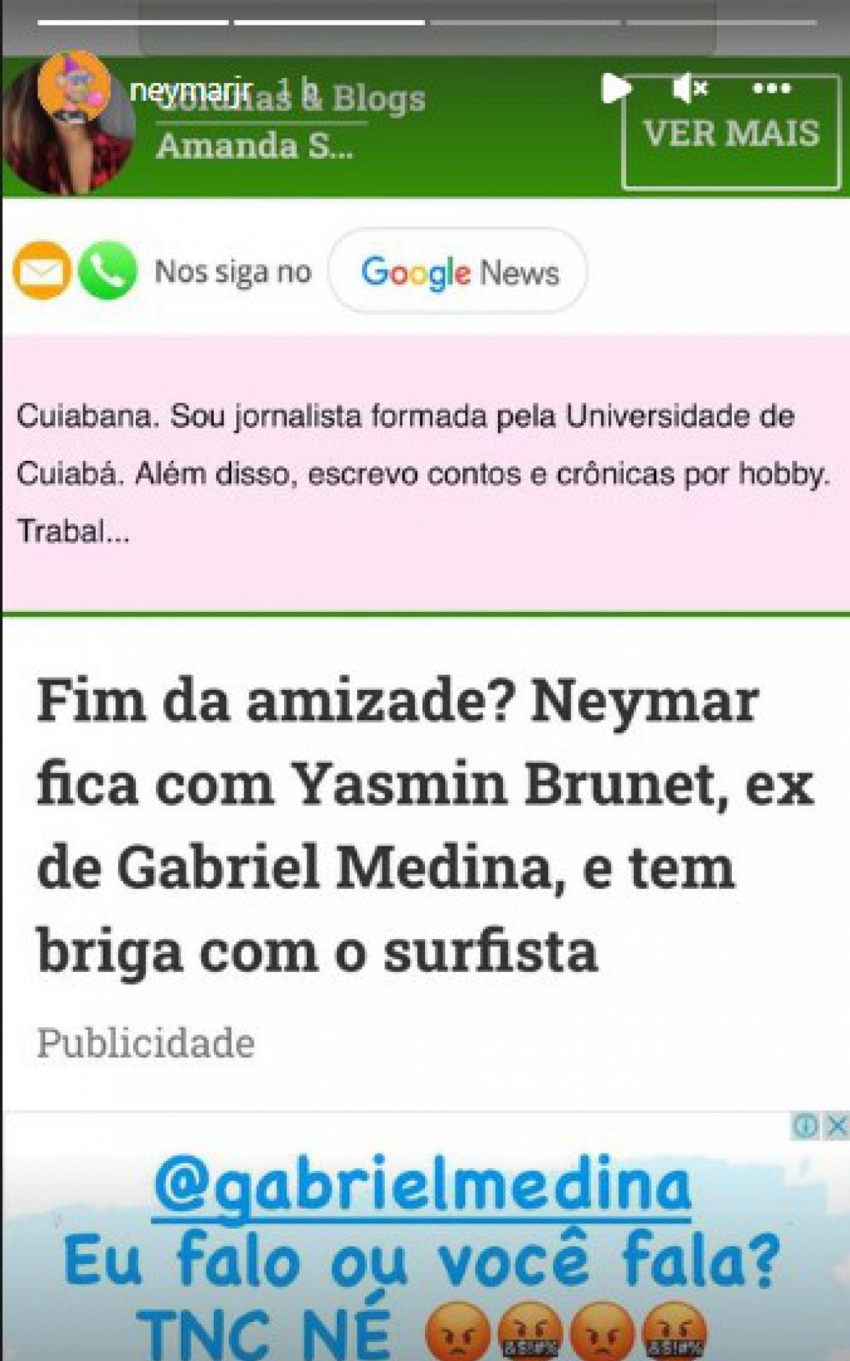 Neymar desmente boato sobre ter ficado com Yasmin Brunet