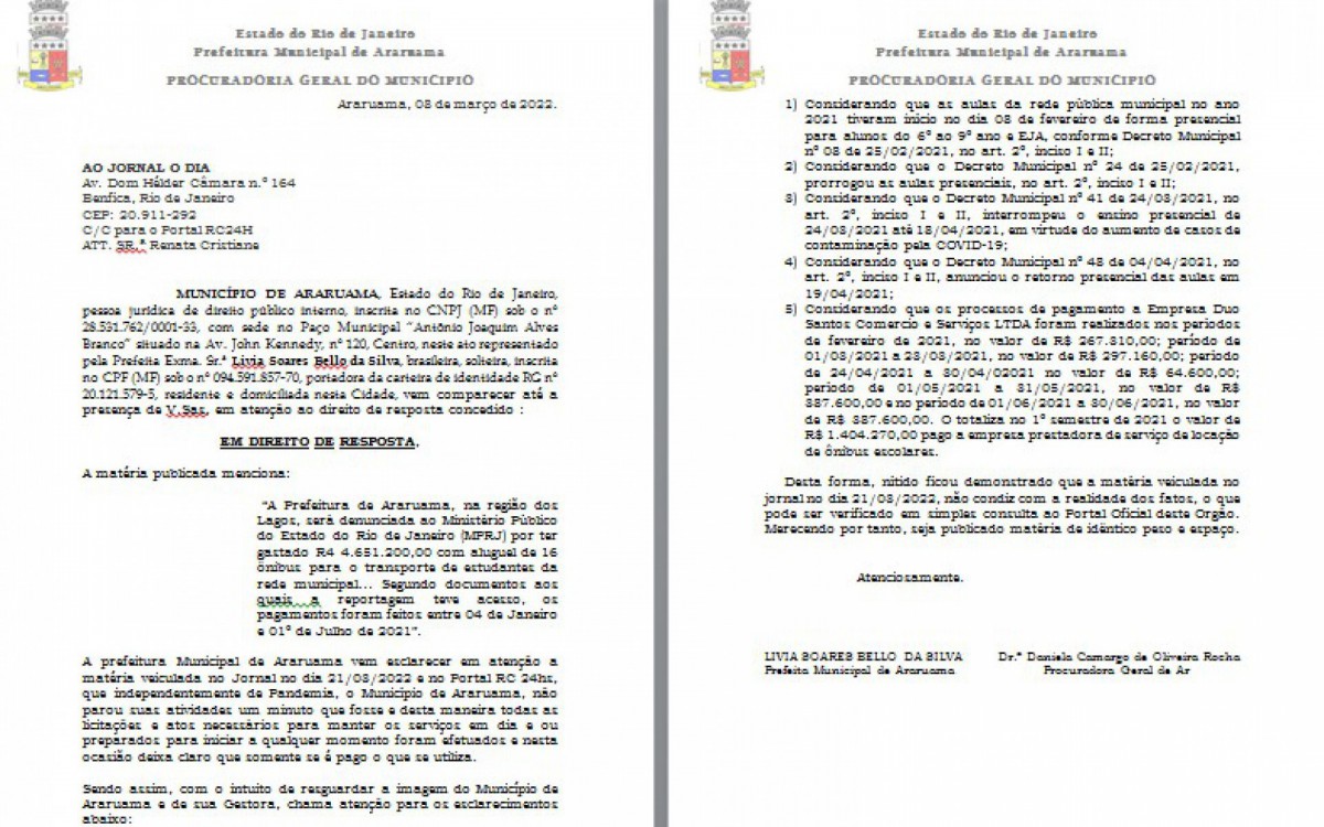 Prefeitura de Araruama se defende sobre licita&ccedil;&atilde;o milion&aacute;ria de &ocirc;nibus escolares em plena Pandemia