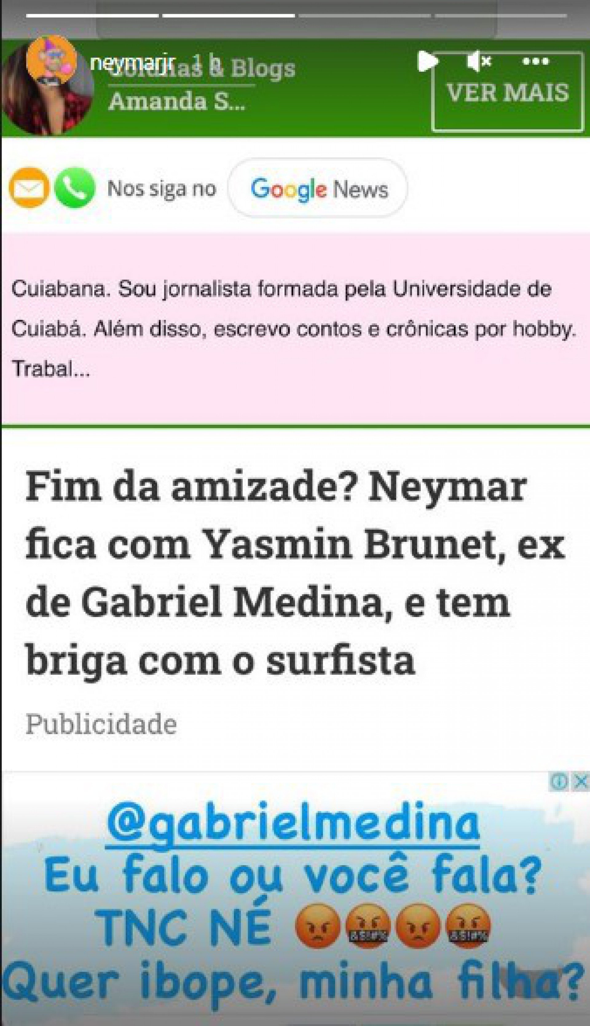 Neymar desmente boato sobre ter ficado com Yasmin Brunet - Reprodução/Instagram