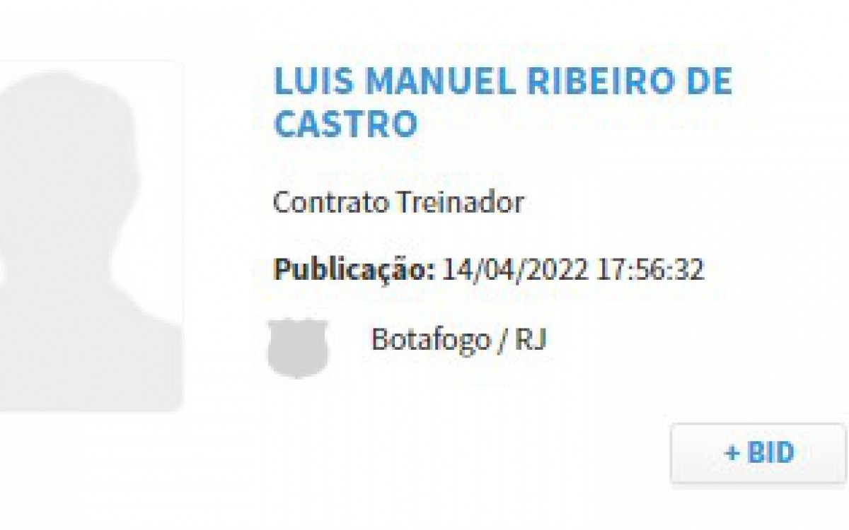 Nome de Lu&iacute;s Castro j&aacute; foi publicado no Boletim Informativo Di&aacute;rio (BID) da Confedera&ccedil;&atilde;o Brasileira de Futebol (CBF)