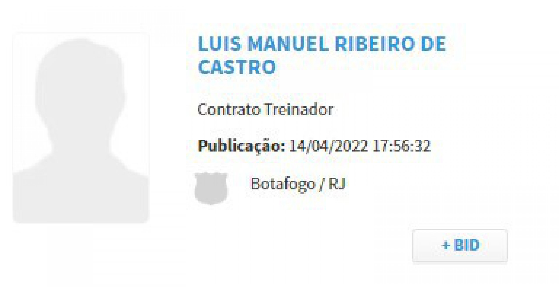 Nome de Luís Castro já foi publicado no Boletim Informativo Diário (BID) da Confederação Brasileira de Futebol (CBF) - Reprodução