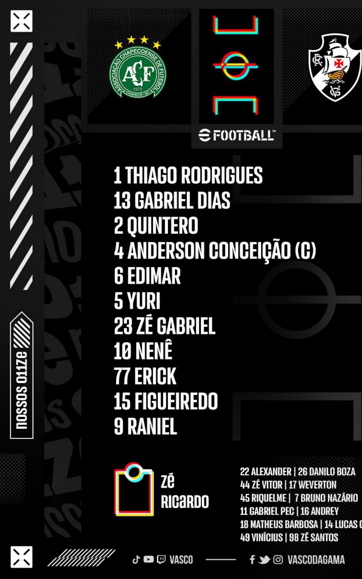 Escala&ccedil;&atilde;o do Vasco para enfrentar Chape na S&eacute;rie B