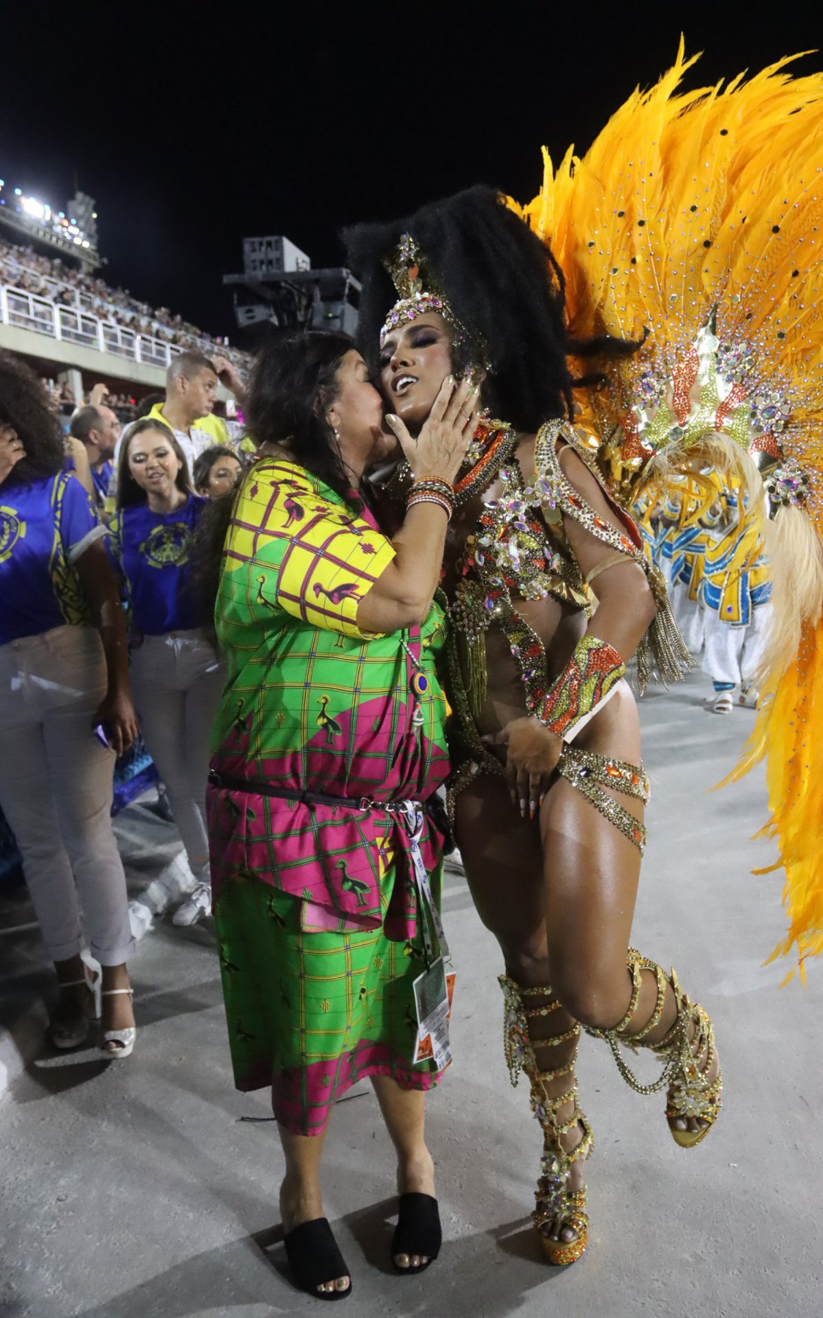 Mayara Lima, rainha de bateria da Para&Atilde;&shy;so do Tuiuti, tem problema com a fantasia e precisa sambar com a m&Atilde;&pound;o na genit&Atilde;&iexcl;lia para n&Atilde;&pound;o mostrar demais