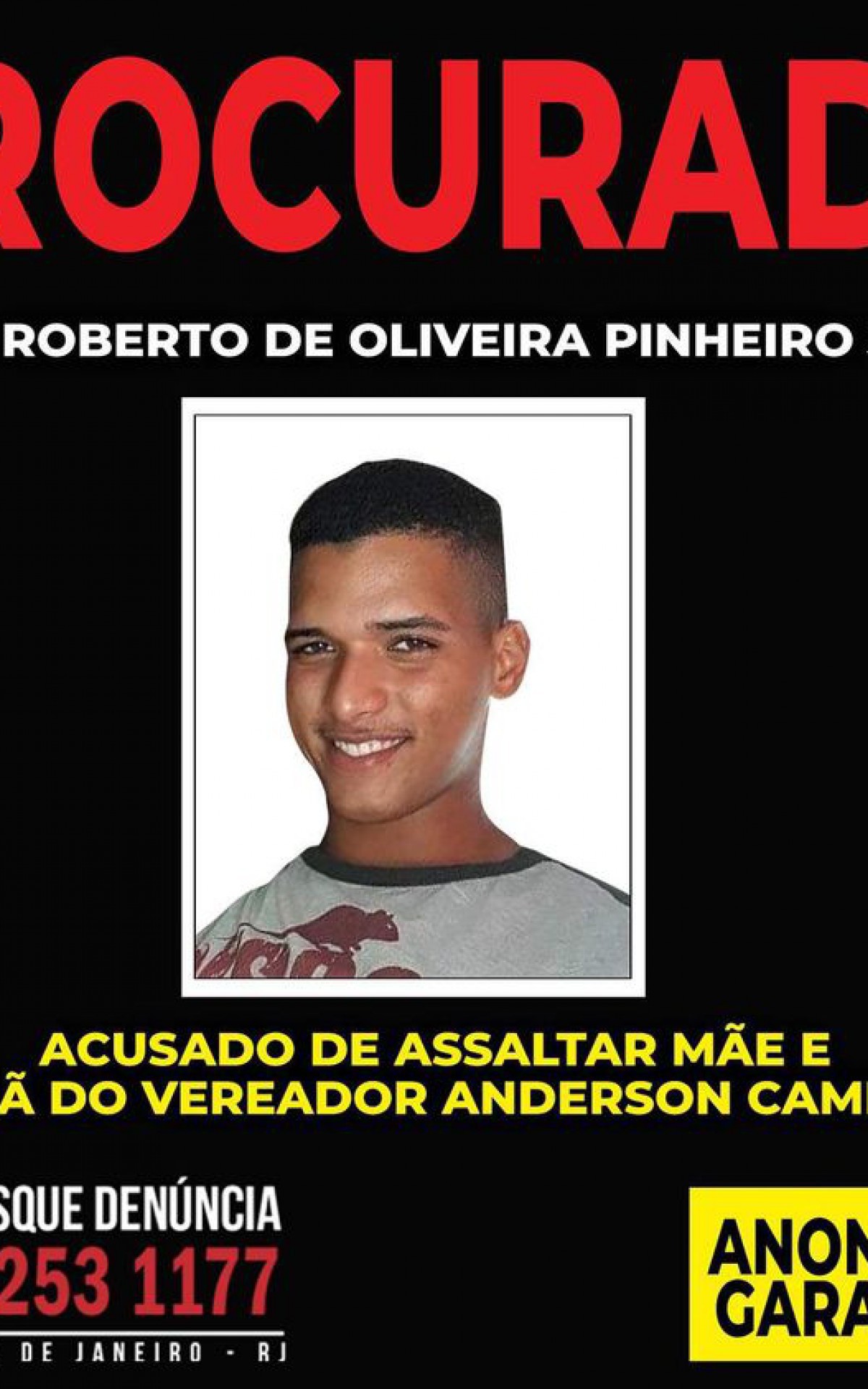 O vereador postou a identifica&ccedil;&atilde;o do ladr&atilde;o: Bruno Roberto de Oliveira Pinheiro Junior, que foi reconhecido pelas v&iacute;timas
