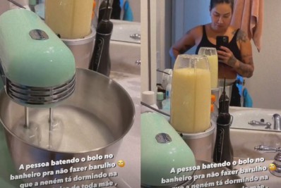 Dani Bolina bate bolo no banheiro para não acordar a filha