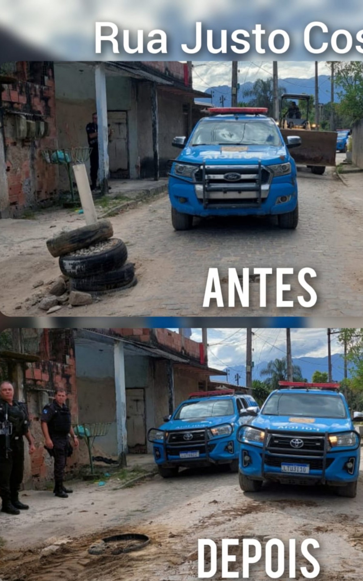 Operação aconteceu na comunidade da Lagoa. Foi preciso utilizar retroescavadeira para retirada das barricadas e crateras.