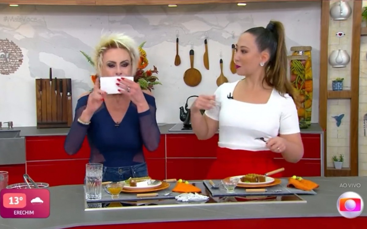 Ana Maria Braga não conseguiu encerrar o 'Mais Você' após engasgar com pedaço de bolo - Reprodução/Globo